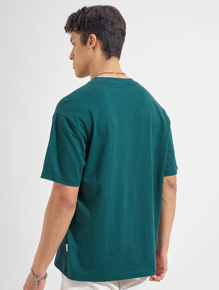 Men Green Cotton Blend Plain T-shirt - 22469244 -  Standard Image - 4