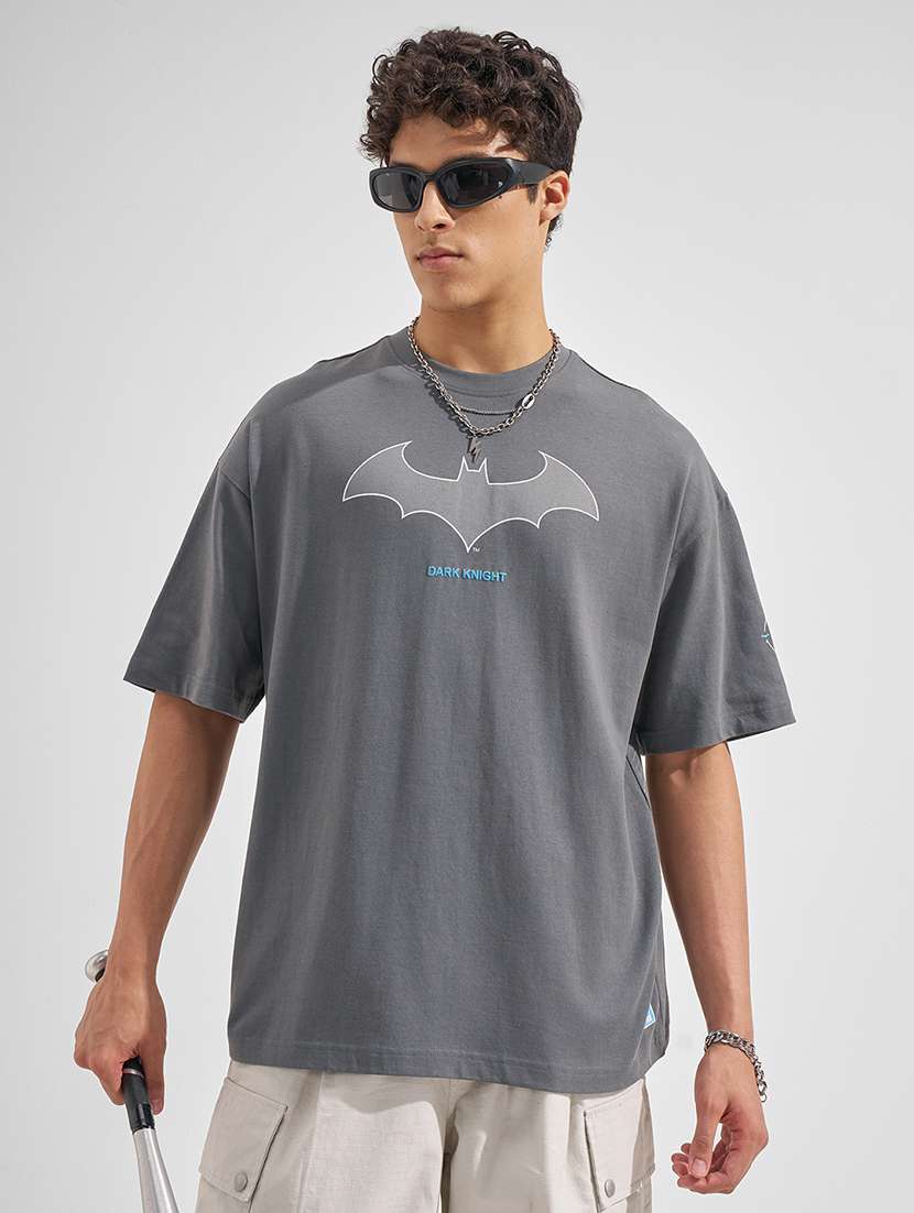 men grey graphic print cotton round neck oversized t-shirt - 22469258 -  Standard Image - 1