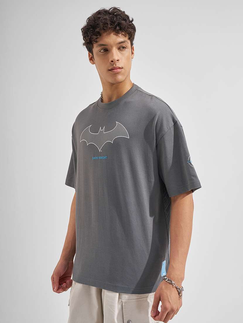 men grey graphic print cotton round neck oversized t-shirt - 22469258 -  Standard Image - 4
