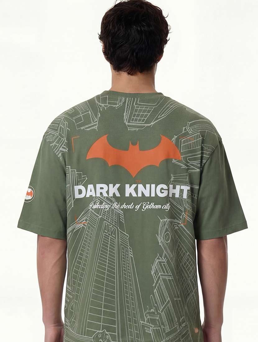 men olive round neck graphic print cotton t-shirt