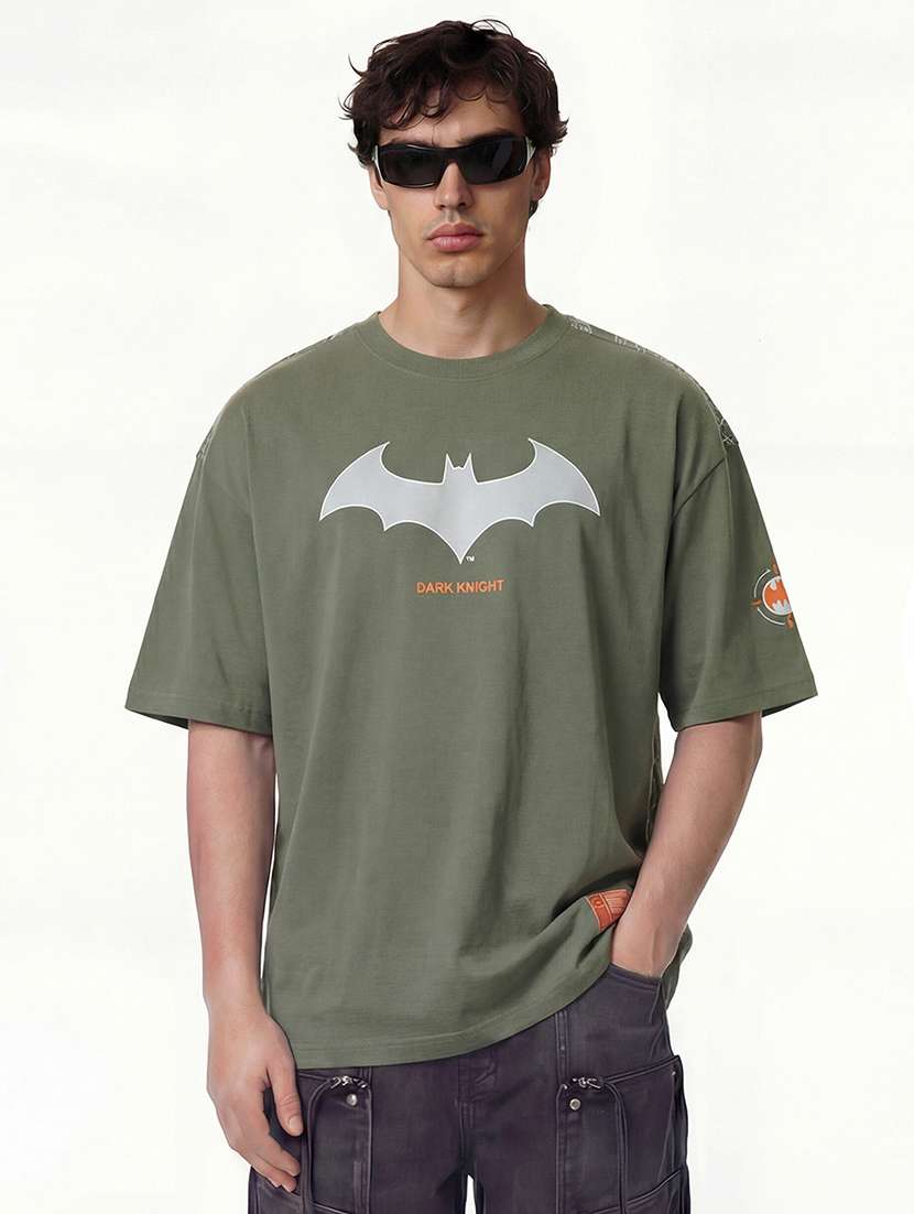 men olive round neck graphic print cotton t-shirt - 22469259 -  Standard Image - 1