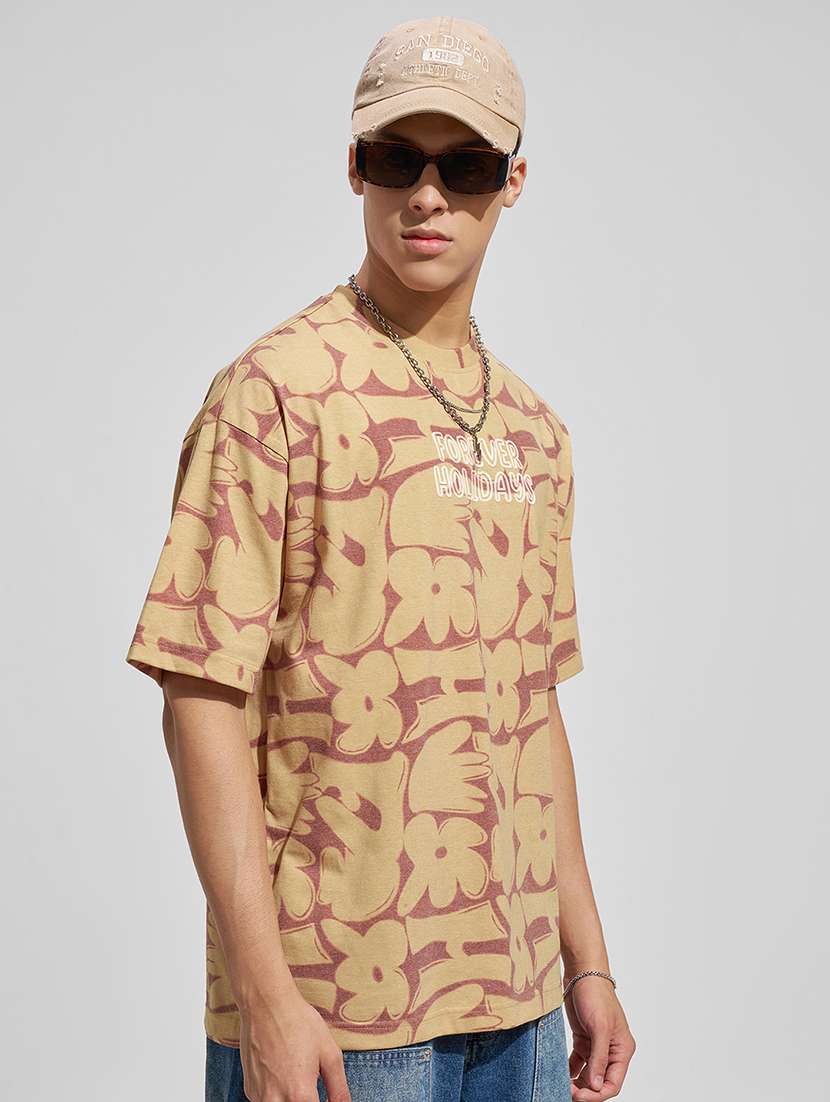 men graphic print tan round neck t-shirt - 22469296 -  Standard Image - 1
