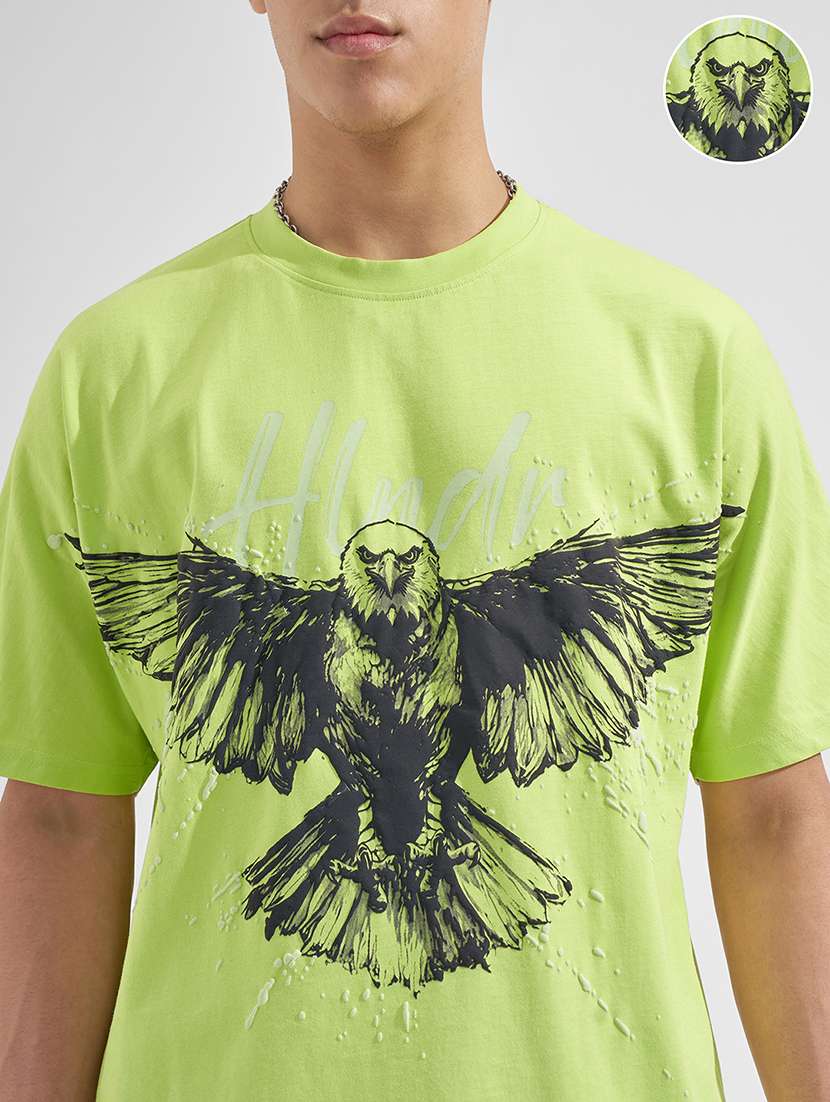 men lime graphic round neck cotton short sleeves t-shirt - 22469315 -  Standard Image - 1