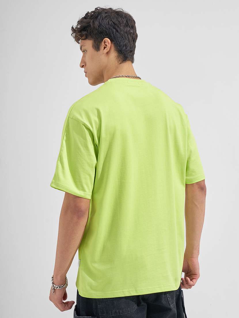 men lime graphic round neck cotton short sleeves t-shirt - 22469315 -  Standard Image - 4