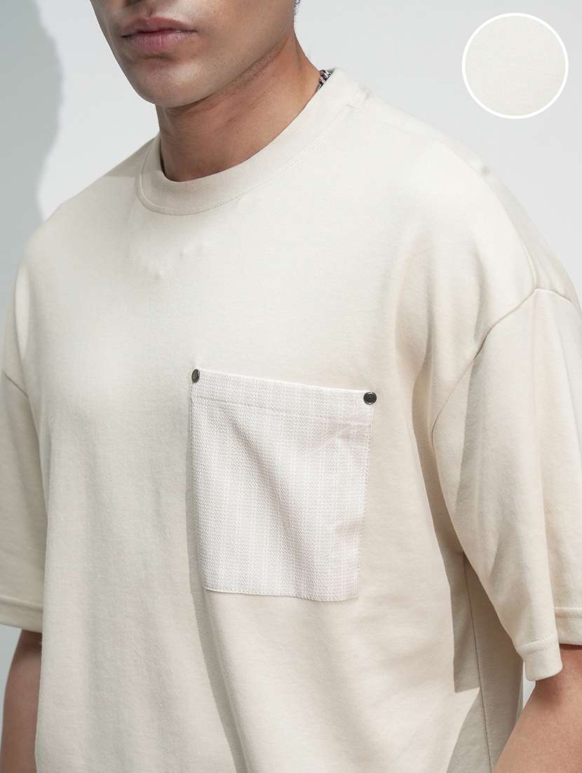 men cream cotton plain t-shirt - 22469323 -  Standard Image - 1