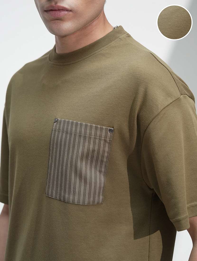 men olive cotton short sleeves round neck t-shirt - 22469324 -  Standard Image - 1