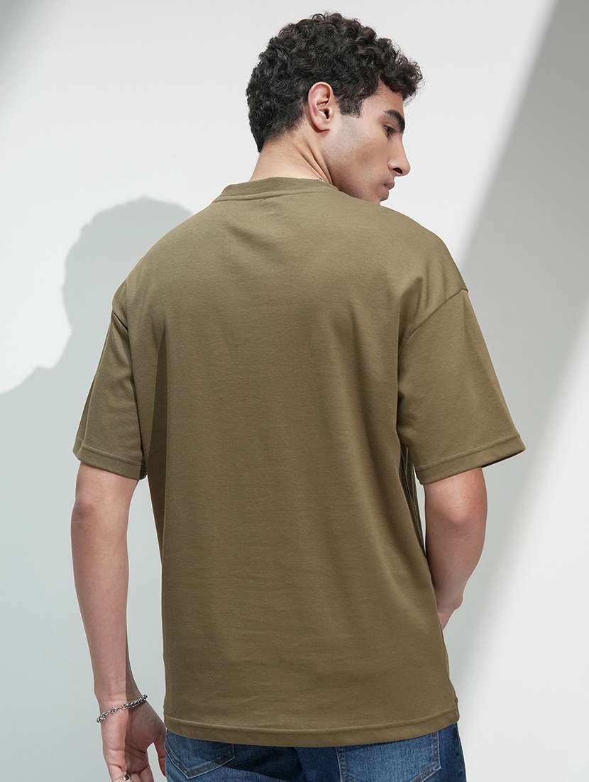 men olive cotton short sleeves round neck t-shirt - 22469324 -  Standard Image - 4