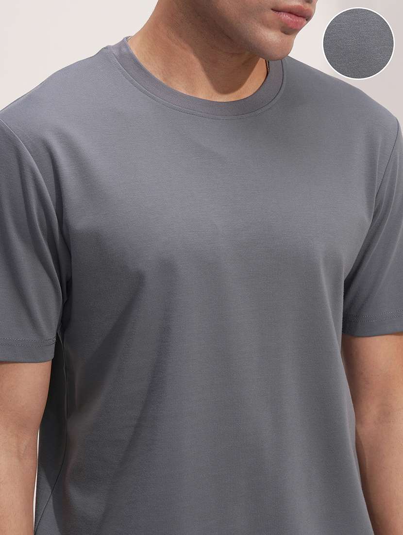 men  grey cotton blend solid regular t-shirt - 22469331 -  Standard Image - 1