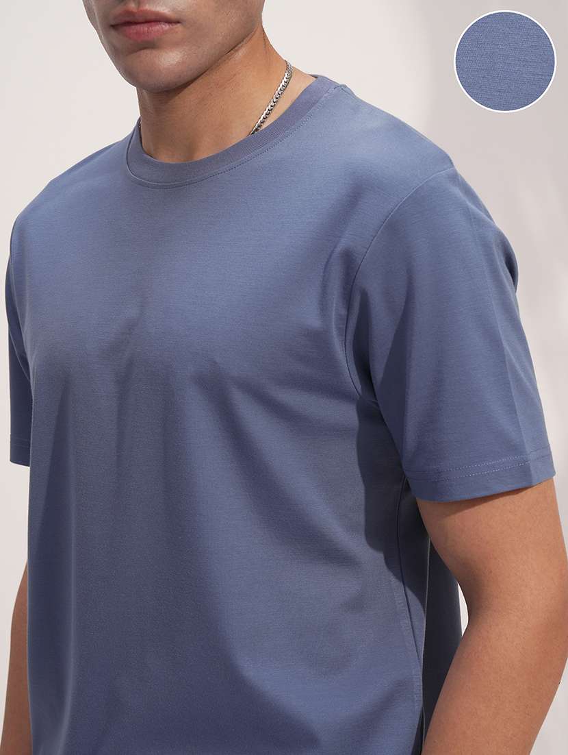 men casual blue cotton blend solid t-shirt - 22469333 -  Standard Image - 1