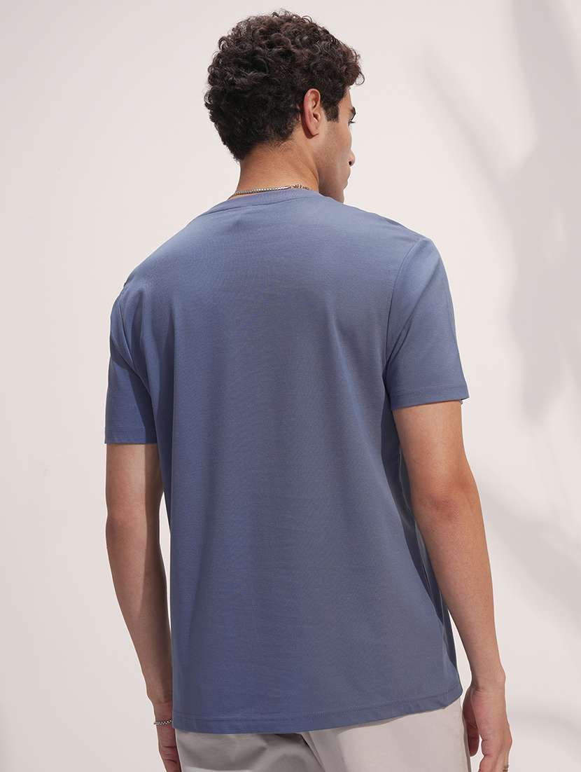 men casual blue cotton blend solid t-shirt - 22469333 -  Standard Image - 4