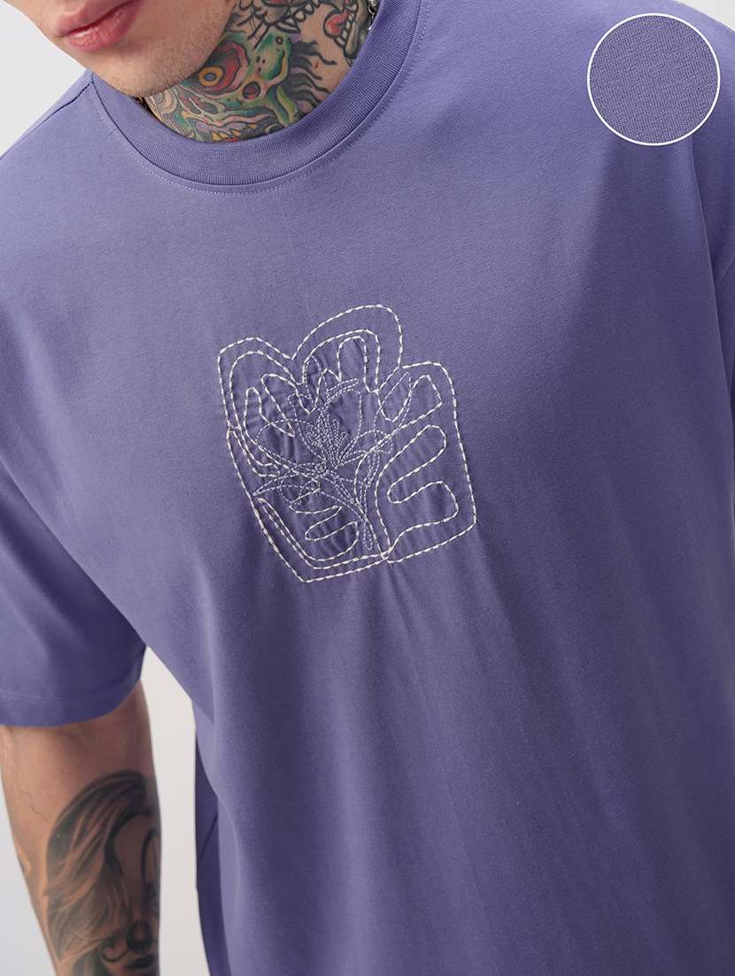 Men Purple Cotton Plain T-shirt - 22469338 -  Standard Image - 1