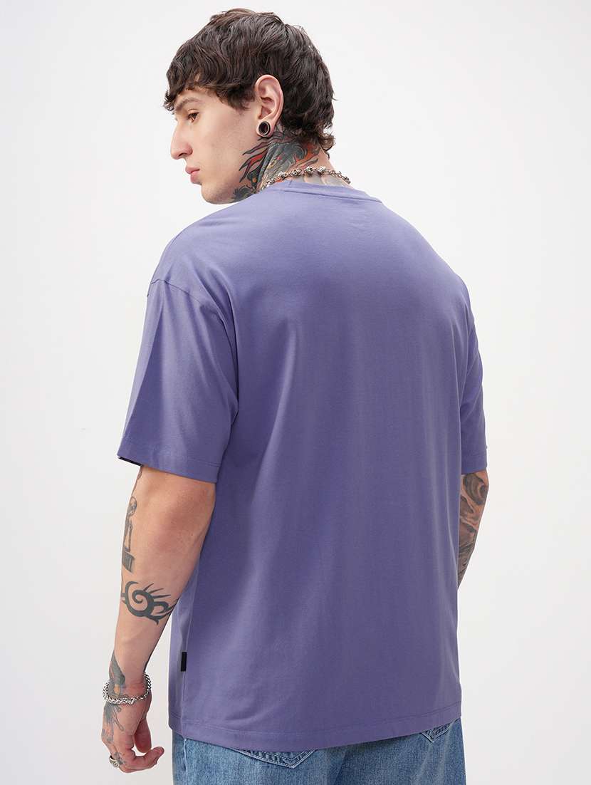 Men Purple Cotton Plain T-shirt - 22469338 -  Standard Image - 4