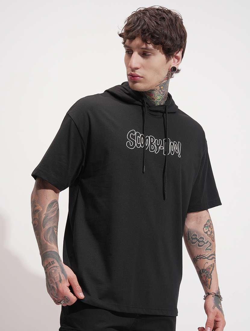 Men Black Printed Cotton Blend Oversized T-shirt - 22469345 -  Standard Image - 4