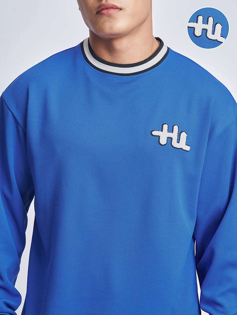 men blue polyester textured long sleeves t-shirt - 22469390 -  Standard Image - 1