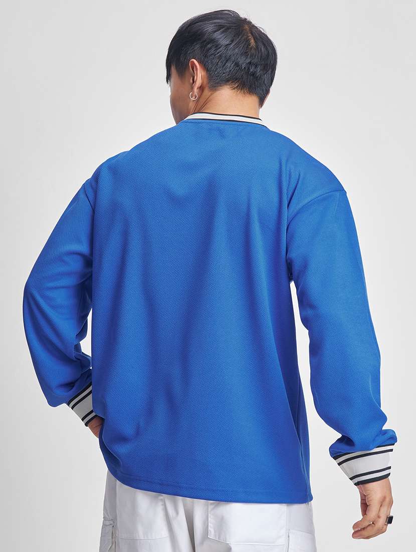 men blue polyester textured long sleeves t-shirt - 22469390 -  Standard Image - 4