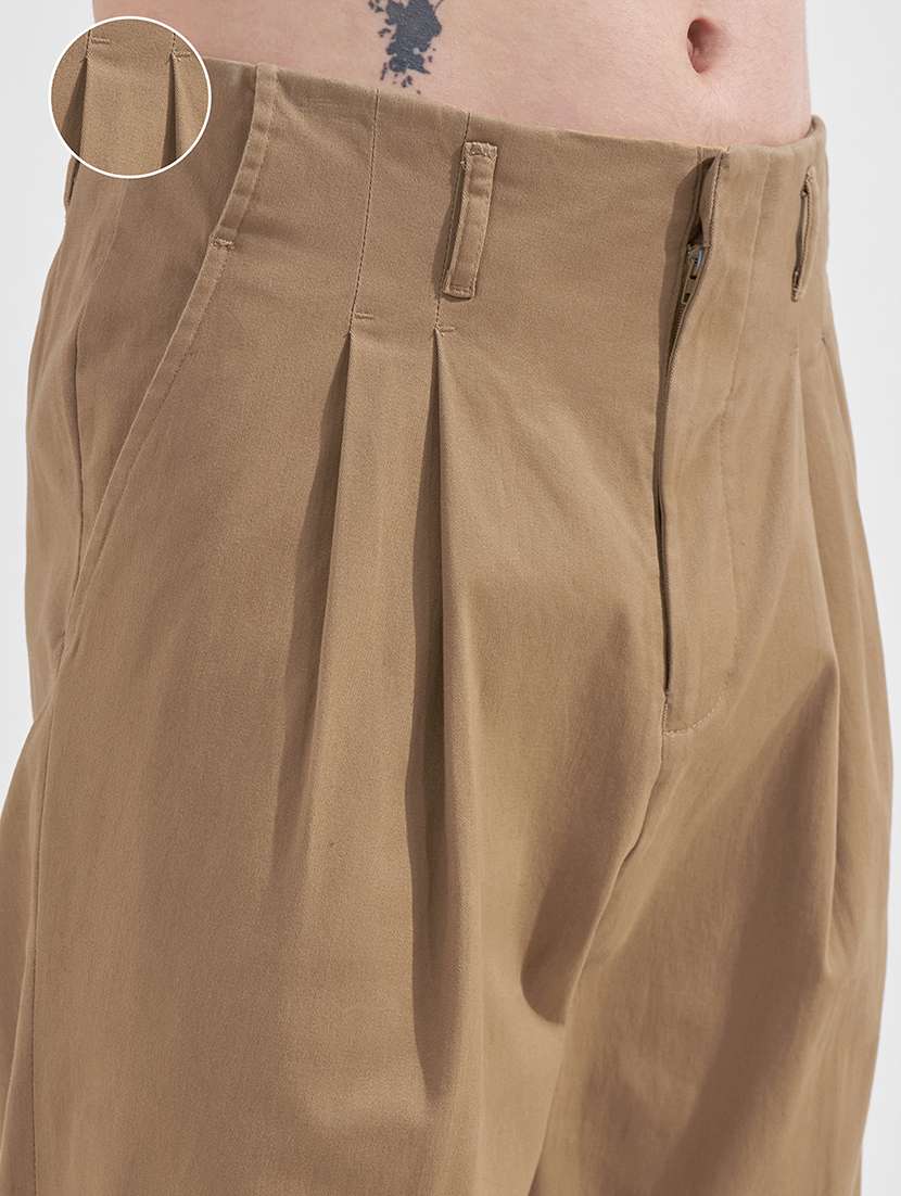 men solid mid rise pleated casual trouser - 22469457 -  Standard Image - 1