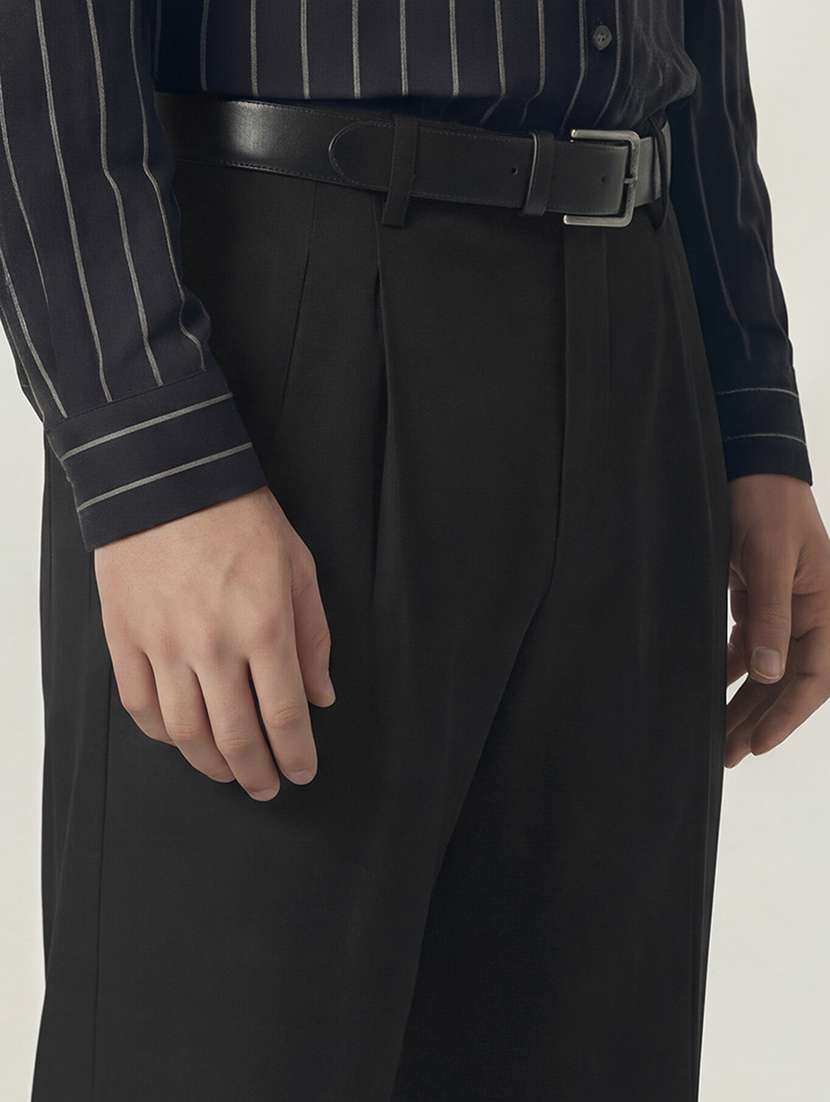 Men Black Cotton Regular Fit Solid Trouser - 22469460 -  Standard Image - 1