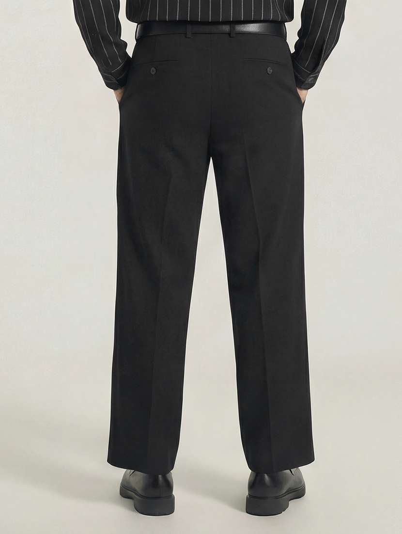 Men Black Cotton Regular Fit Solid Trouser - 22469460 -  Standard Image - 4