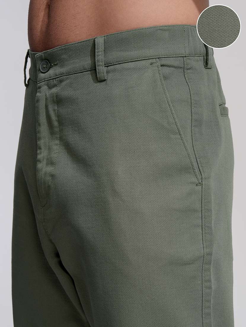 men olive cotton regular fit casual trousers - 22469463 -  Standard Image - 1
