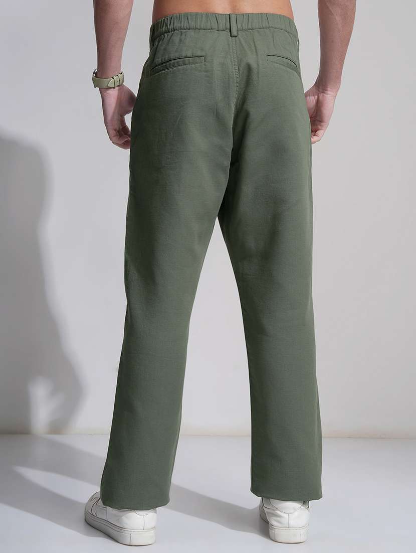 men olive cotton regular fit casual trousers - 22469463 -  Standard Image - 4
