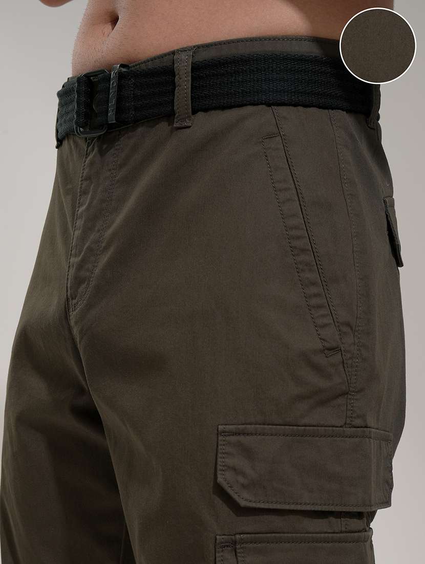men olive cotton regular fit cargo trousers - 22469470 -  Standard Image - 1