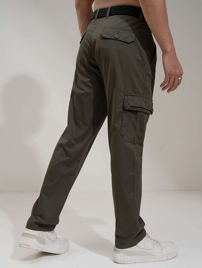 men olive cotton regular fit cargo trousers - 22469470 -  Standard Image - 4