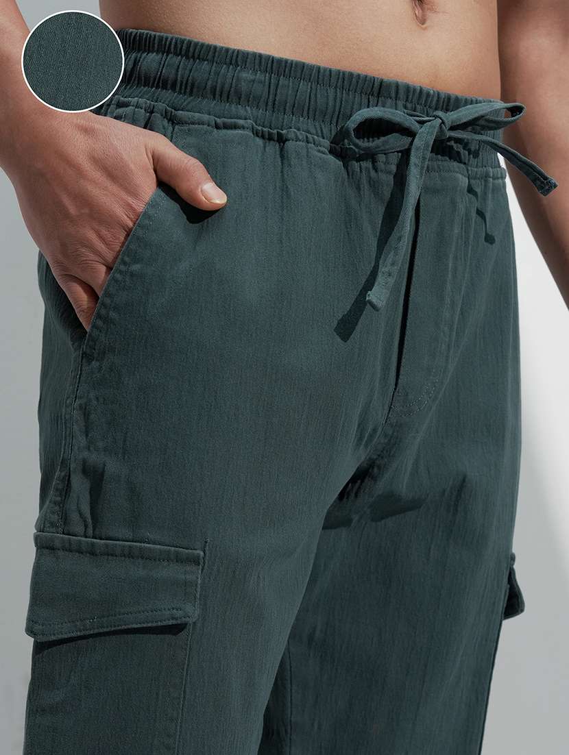 men teal cotton cargos trousers casual wear - 22469472 -  Standard Image - 1