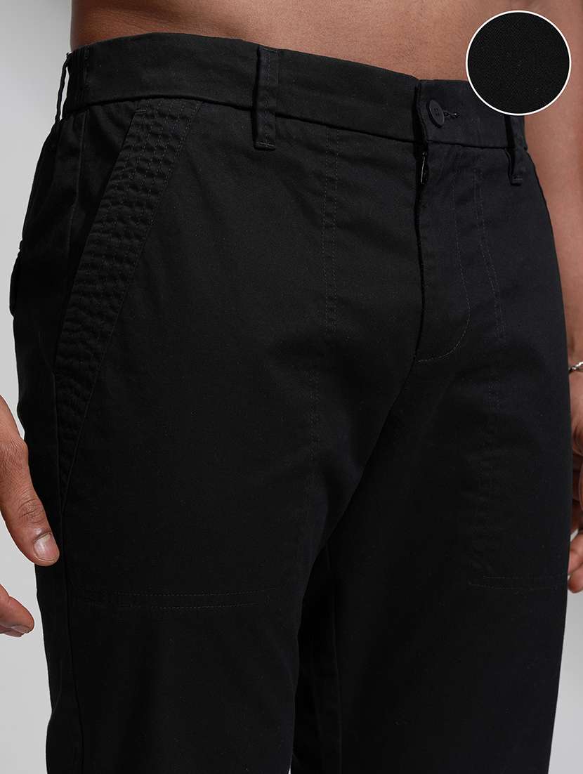 Men Black Cotton Casual Trouser - 22469479 -  Standard Image - 1