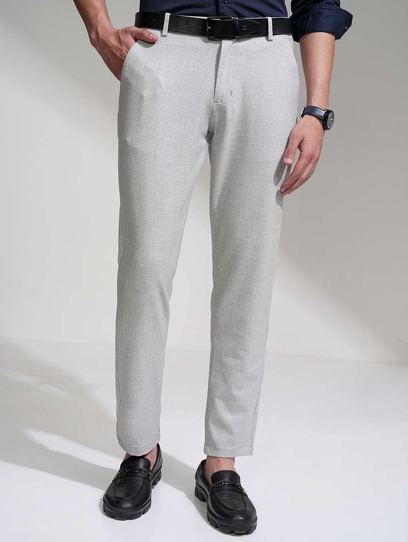 men checkered mid rise flat front formal trouser