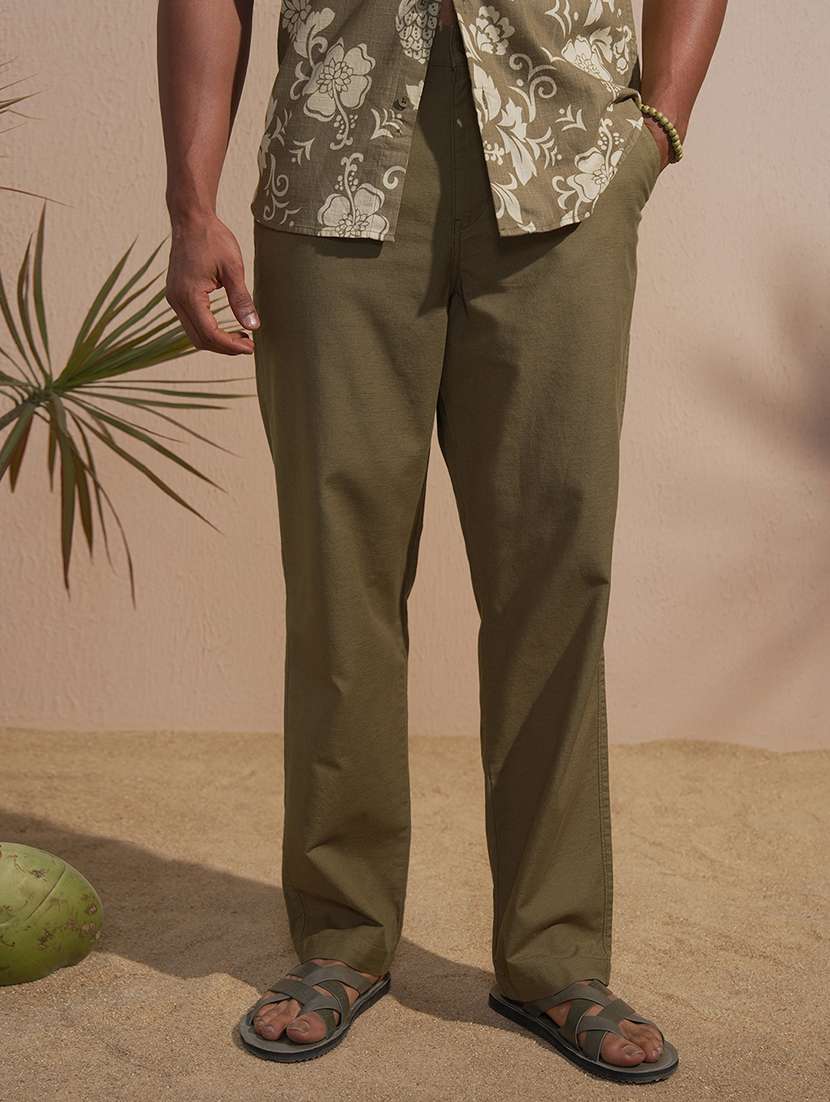 men brown cotton casual trouser