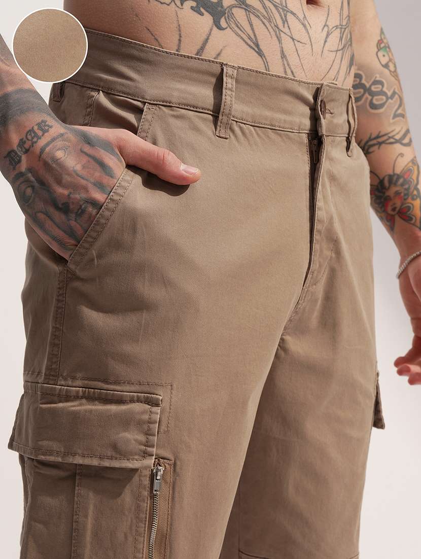 Men Brown Cotton Pleated Casual Trouser - 22469506 -  Standard Image - 1