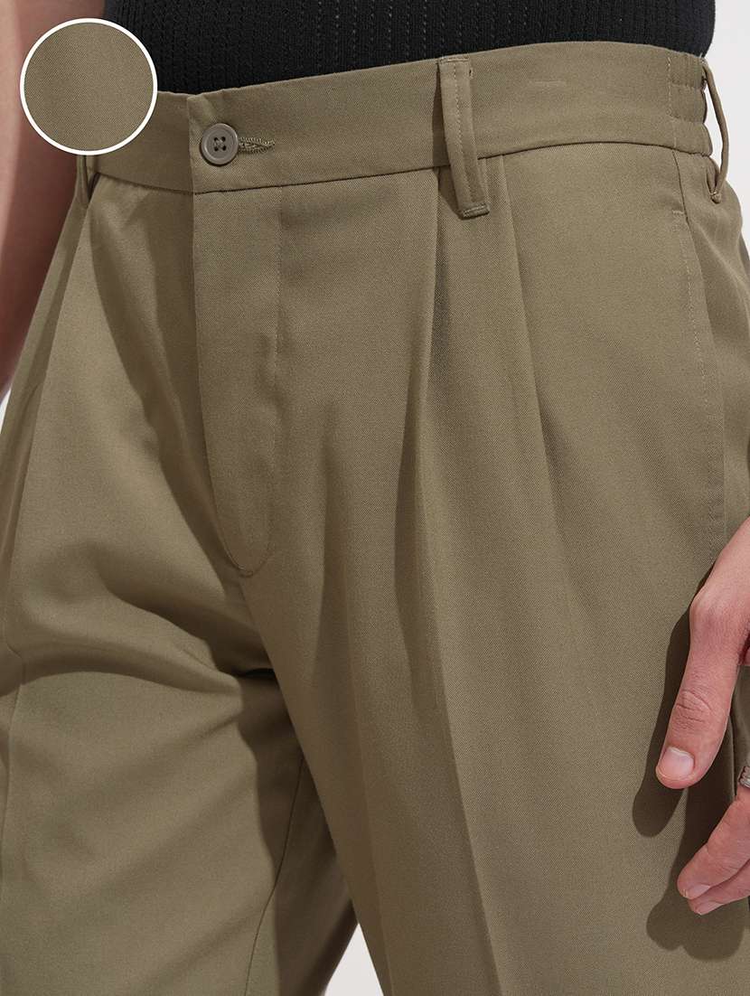 men green polyester pleated casual trouser - 22469518 -  Standard Image - 1