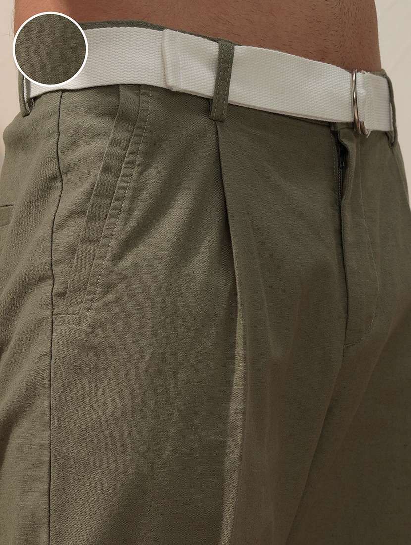 men green cotton pleated casual trouser - 22469526 -  Standard Image - 1