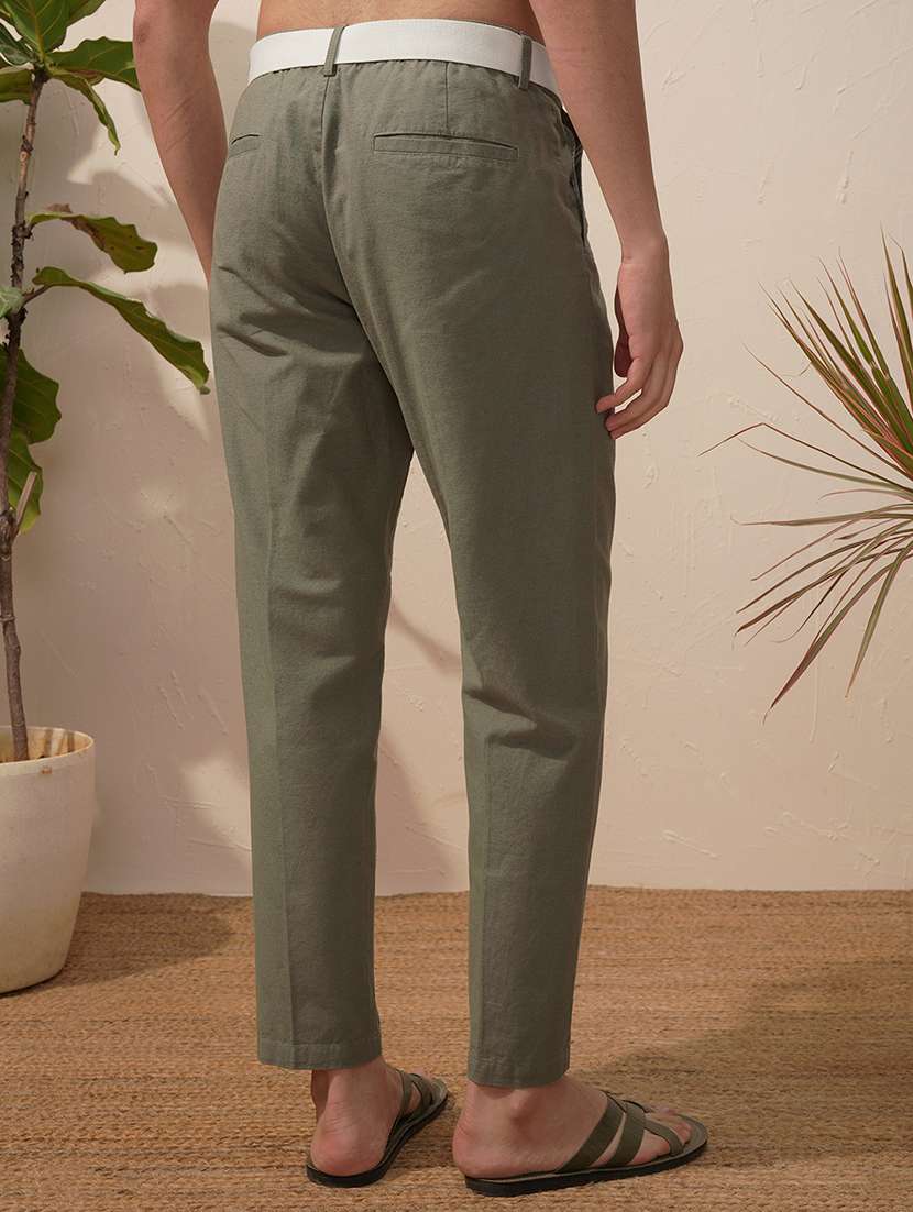 men green cotton pleated casual trouser - 22469526 -  Standard Image - 4