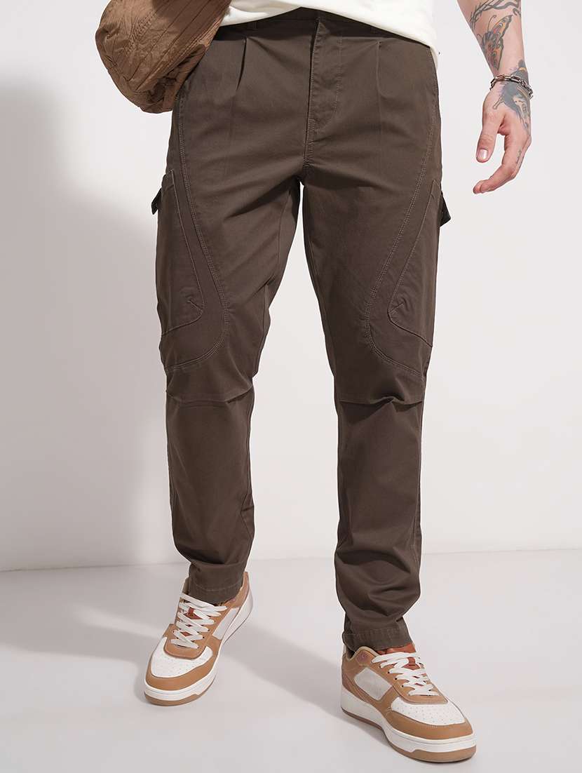 men trousers regular fit solid cotton casual wear