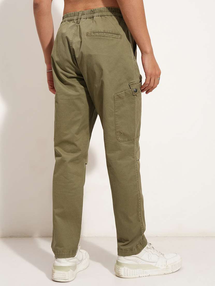 Men Pleated Olive Cotton Casual Trousers - 22469531 -  Standard Image - 4