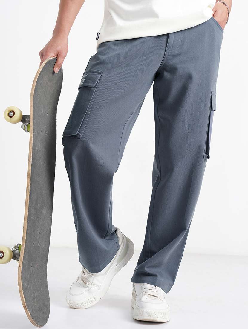 men blue cotton casual trouser