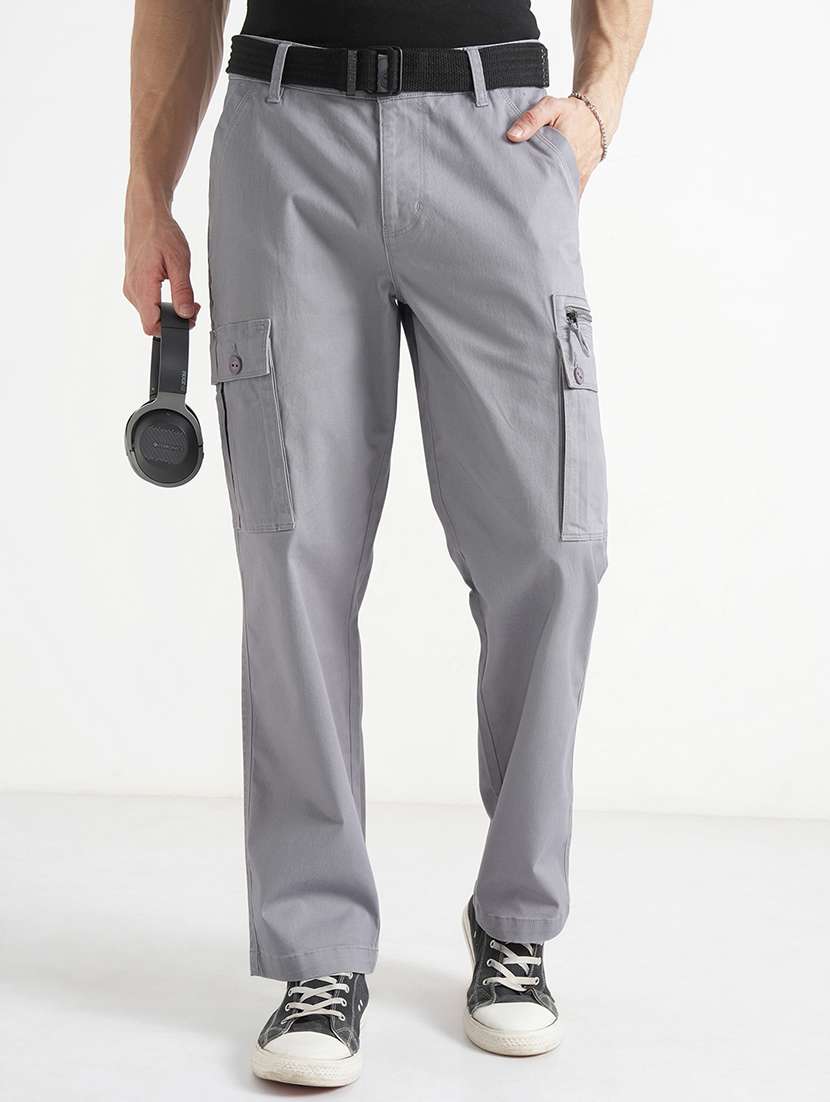 men grey cotton casual trouser