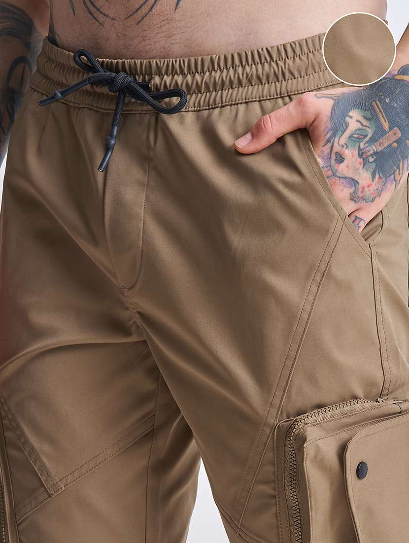 men khaki polyester casual trouser - 22469547 -  Standard Image - 1