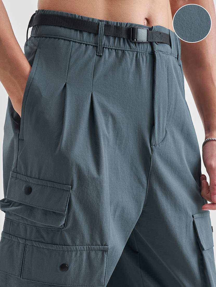 Men Grey Nylon Pleated Casual Trouser - 22469556 -  Standard Image - 1