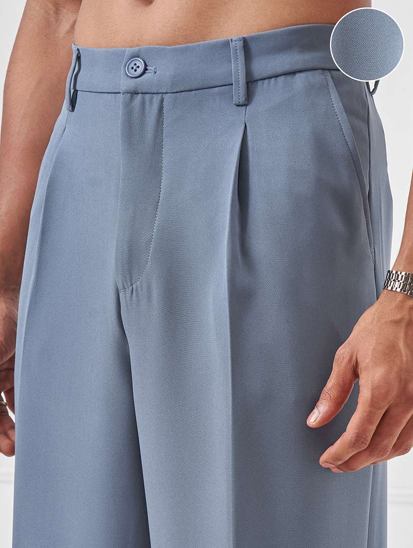 men pleated full length grey solid trouser - 22469558 -  Standard Image - 1