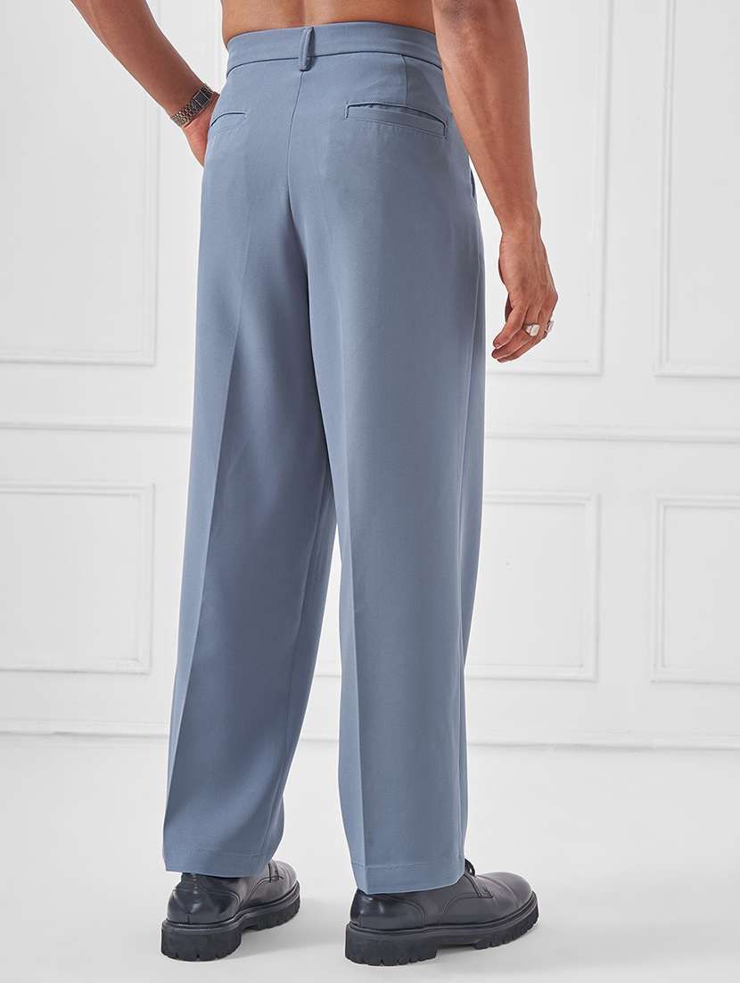 men pleated full length grey solid trouser - 22469558 -  Standard Image - 4