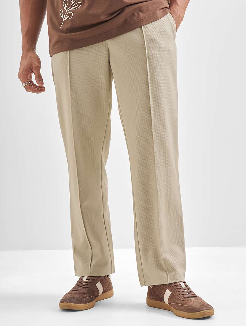 men solid mid rise full length track pant