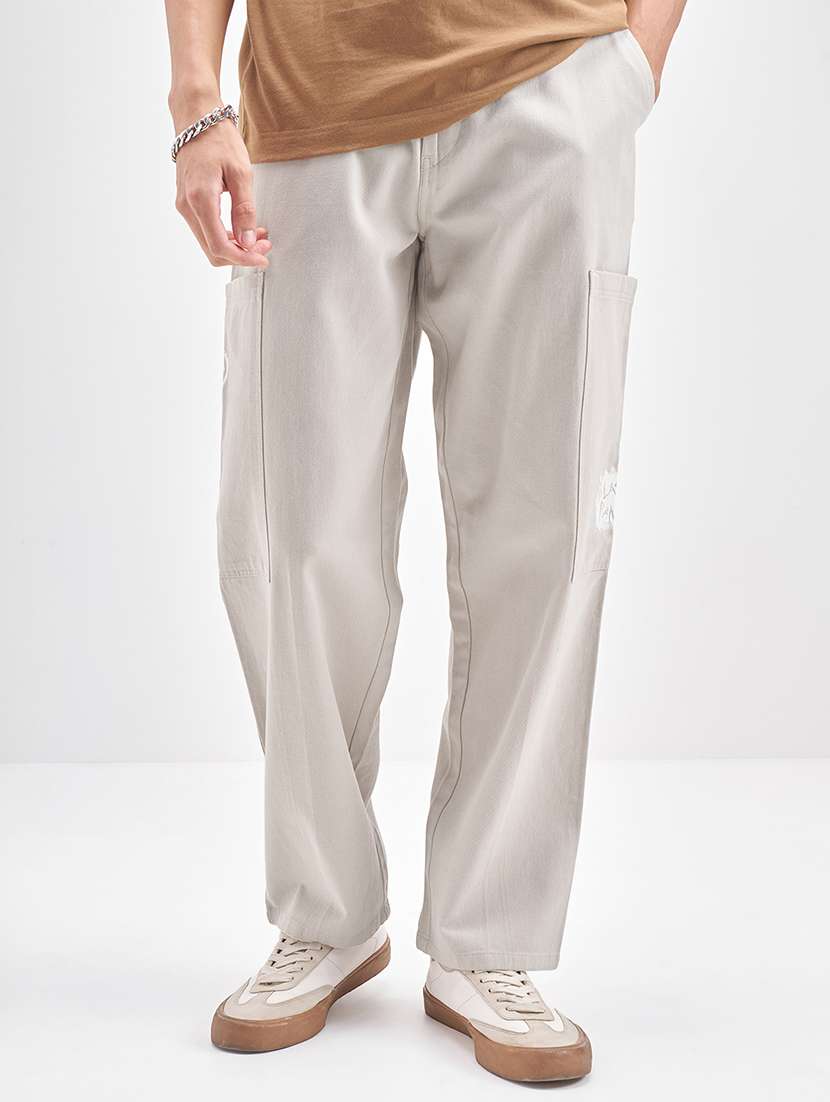 men grey cotton casual trouser