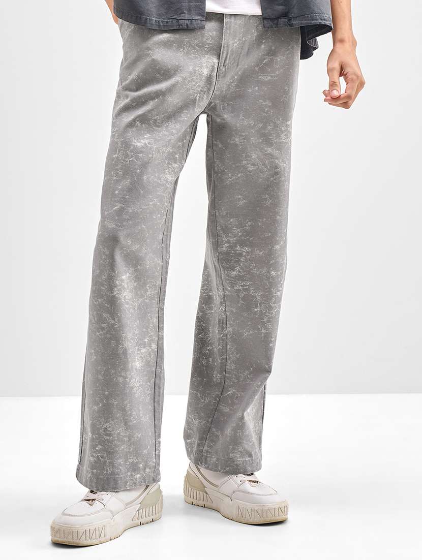 men grey cotton casual trouser