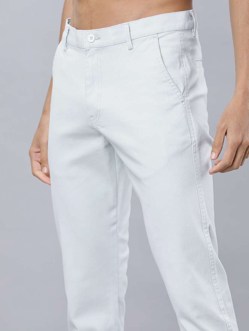 men blue cotton solid regular fit chinos - 22469600 -  Standard Image - 1