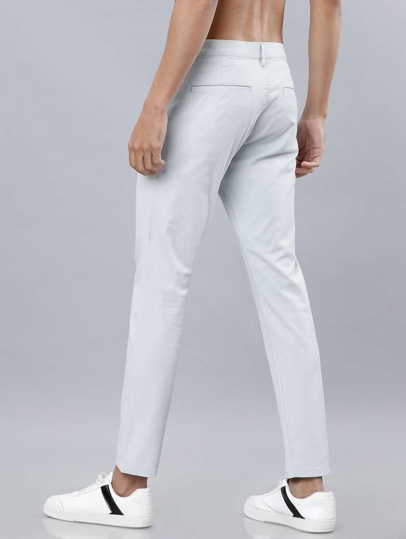 men blue cotton solid regular fit chinos - 22469600 -  Standard Image - 4