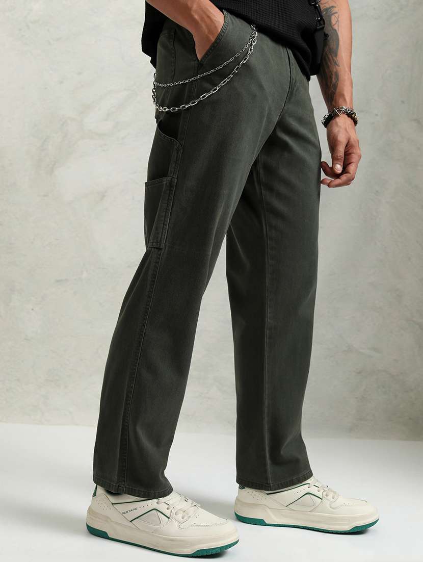 men cotton pleated casual trouser