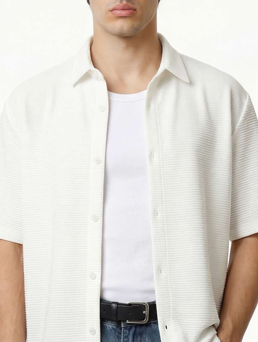 men white polyester casual shirt - 22469665 -  Standard Image - 1