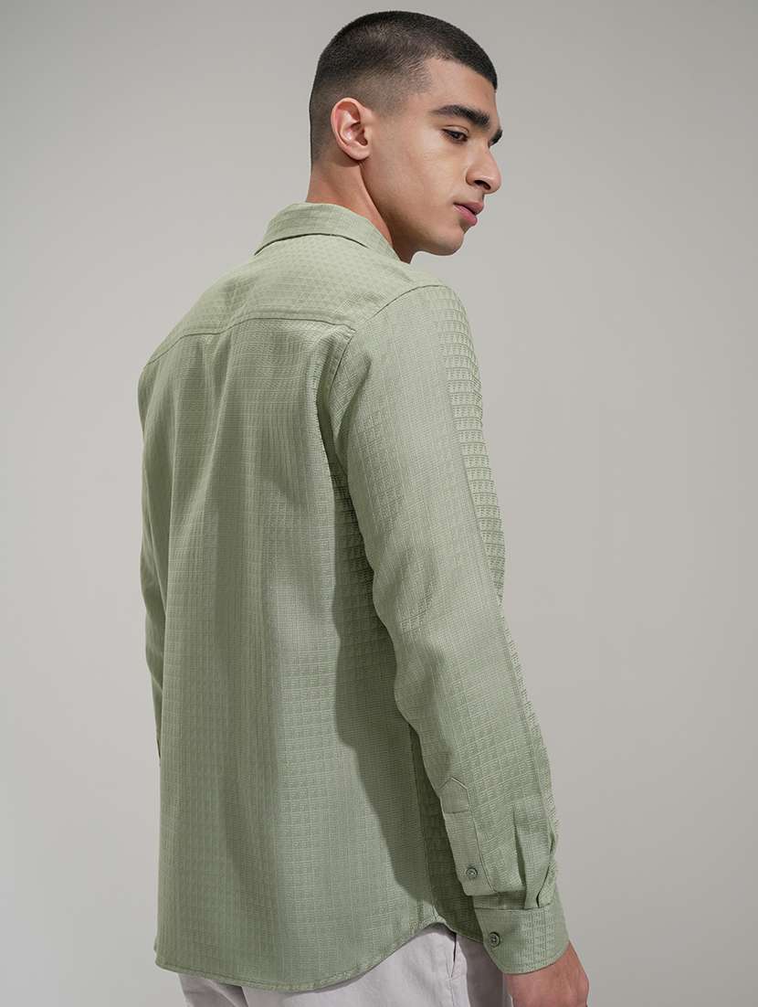 Men Self Design Long Sleeve Regular Fit Casual Shirt - 22469712 -  Standard Image - 4